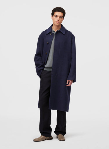 Retori Double Jacquard Coat Navy And Sky - Ready To Wear - Luxury Overcoats for Men - Full Model