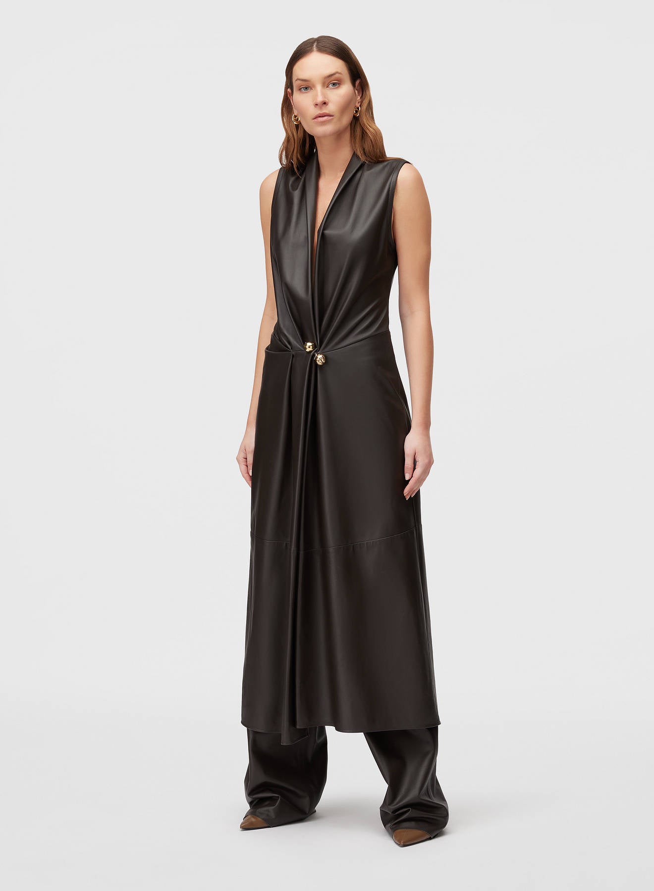 Retori Leather Vest Dress in Wool | Luxury Dresses Made in Italy Retori Leather Vest Dress in Wool | Luxury Dresses Made in Italy