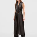 Retori Leather Vest Dress Chocolate - Ready To Wear - Luxury Dresses for Women - Full Model