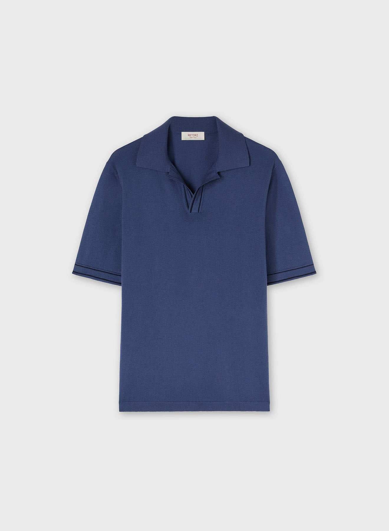 JERSEY STITCH KNIT POLO WITH CONTRASTING STRIPE DETAIL BLUE