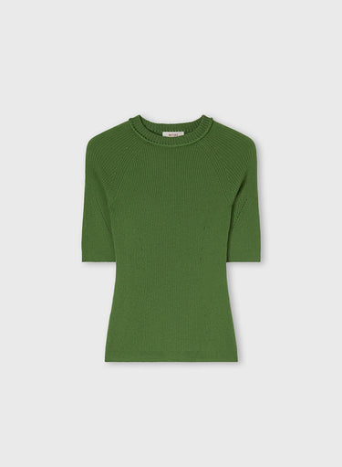 T-SHIRT IN MAGLIA DI CASHMERE LEGGERO A COSTE CON DETTAGLIO UNCINETTO