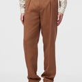 Retori Reversed Pleats Pants With Embroidery Clay - Ready To Wear - Luxury Trousers for Men - Front Model