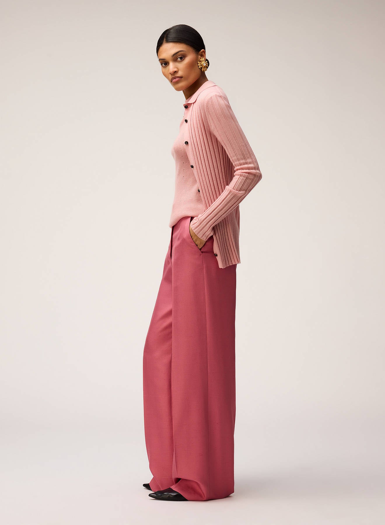 SILK TAILORING PANTS PINK ROSE