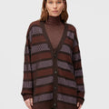 Retori Windows Long Cardigan Chocolate, Clay And Iris - Knitwear - Luxury Cardigans for Women - Front