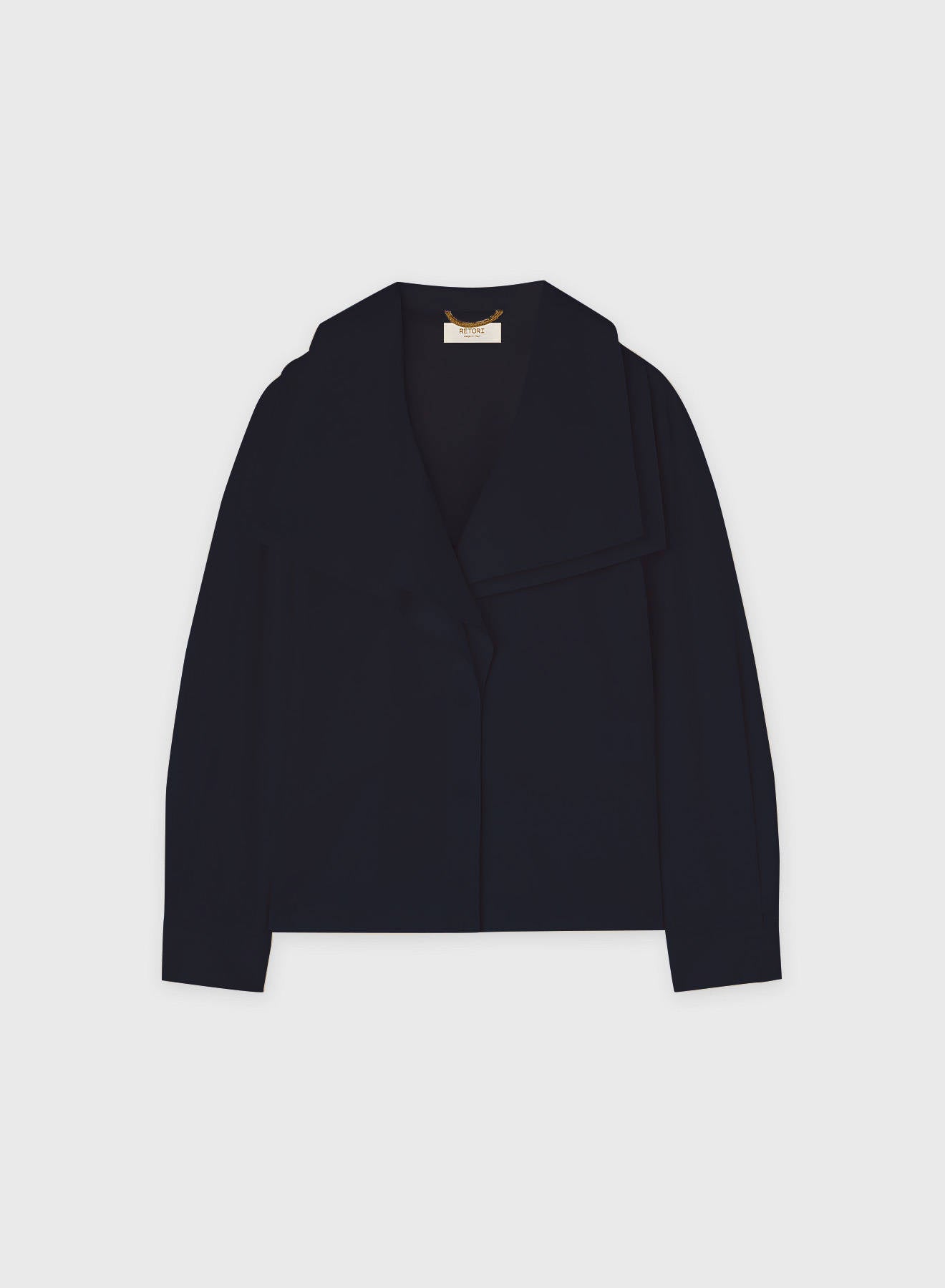 POPELINE COTTON STRETCH SHAWL COLLAR SHIRT NAVY