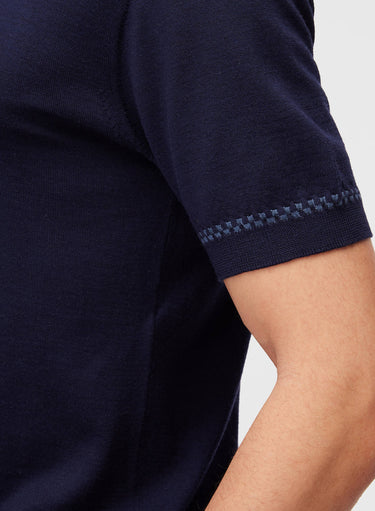 Retori Cuff Micro Check Detail Short Sleeve Polo Navy And Avio - Knitwear - Luxury Unisex Polos - Detail Man