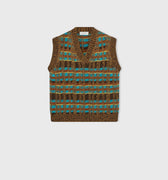Retori Jacquard Weaved Vneck Vest Chocolate And Turquoise - Ready To Wear - Luxury Vests for Men
