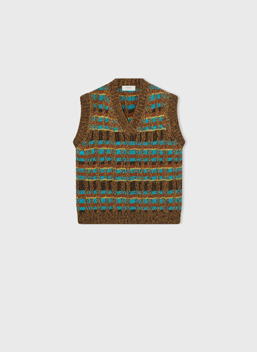 Retori Jacquard Weaved Vneck Vest Chocolate And Turquoise - Ready To Wear - Luxury Vests for Men