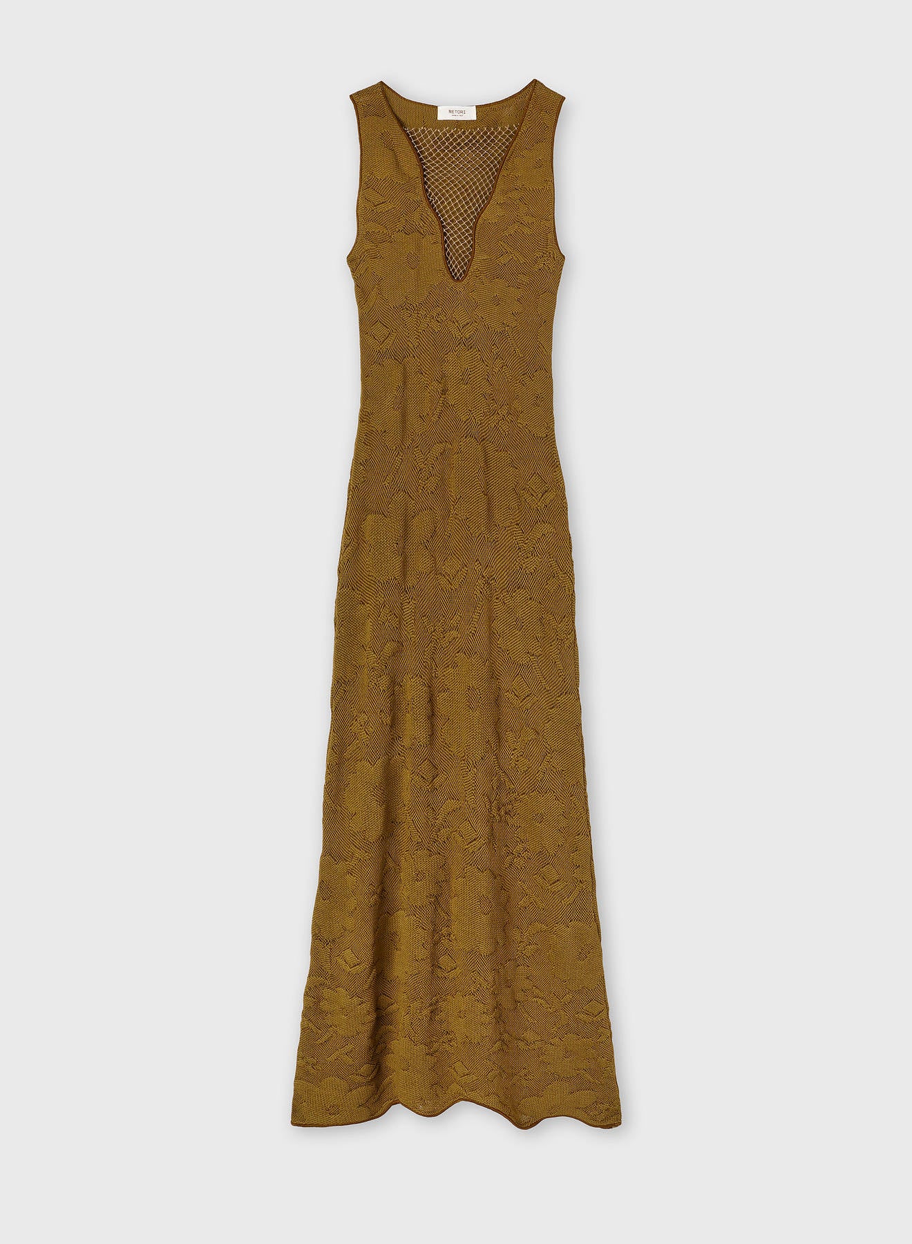 JACQUARD KNIT DRESS WITH NET DETAIL CAMEL
