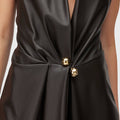 Retori Leather Vest Dress Chocolate - Ready To Wear - Luxury Dresses for Women - Detail Closure
