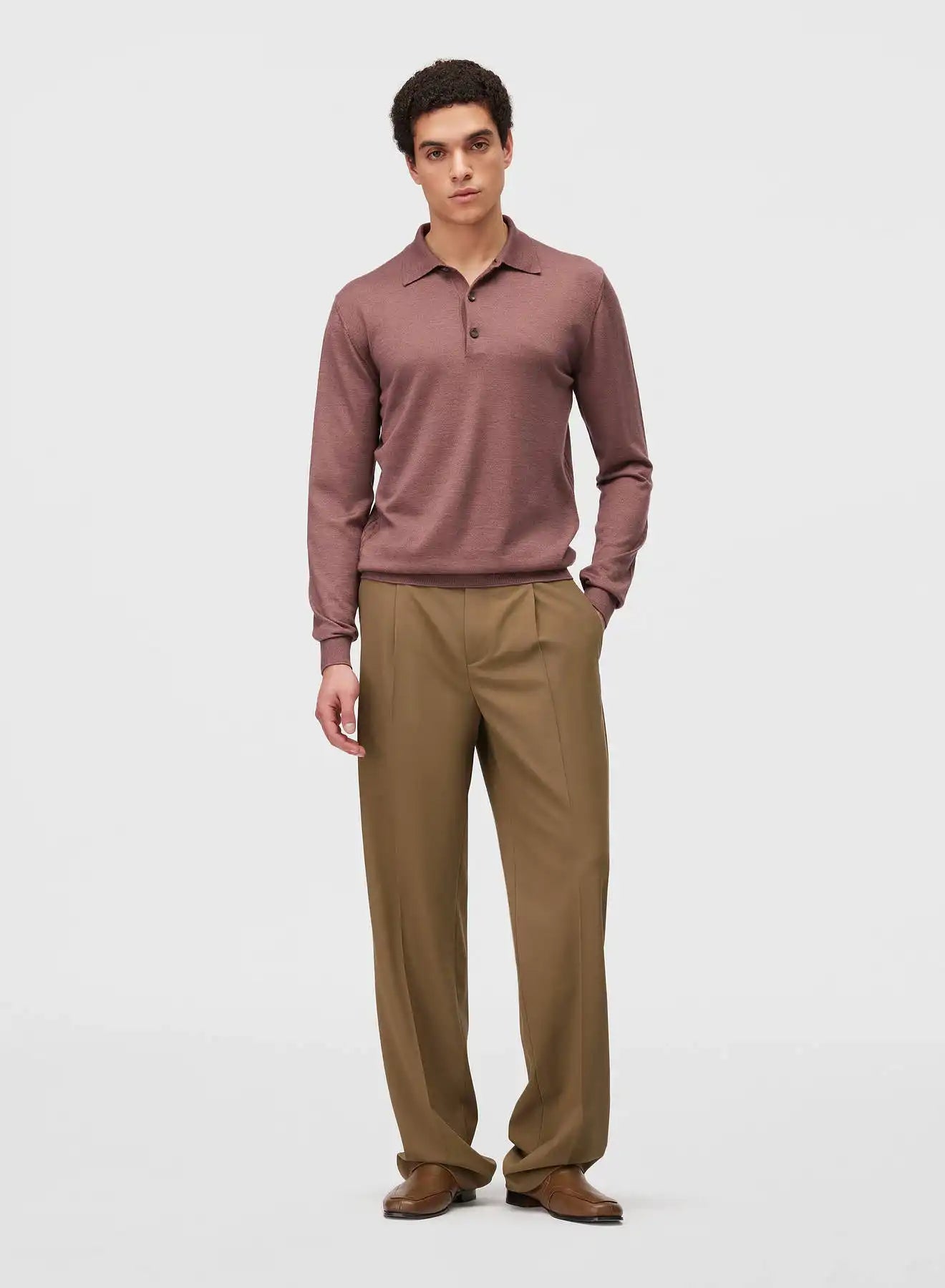 SIDE ARGYLE DETAIL LONG SLEEVE POLO ROSE