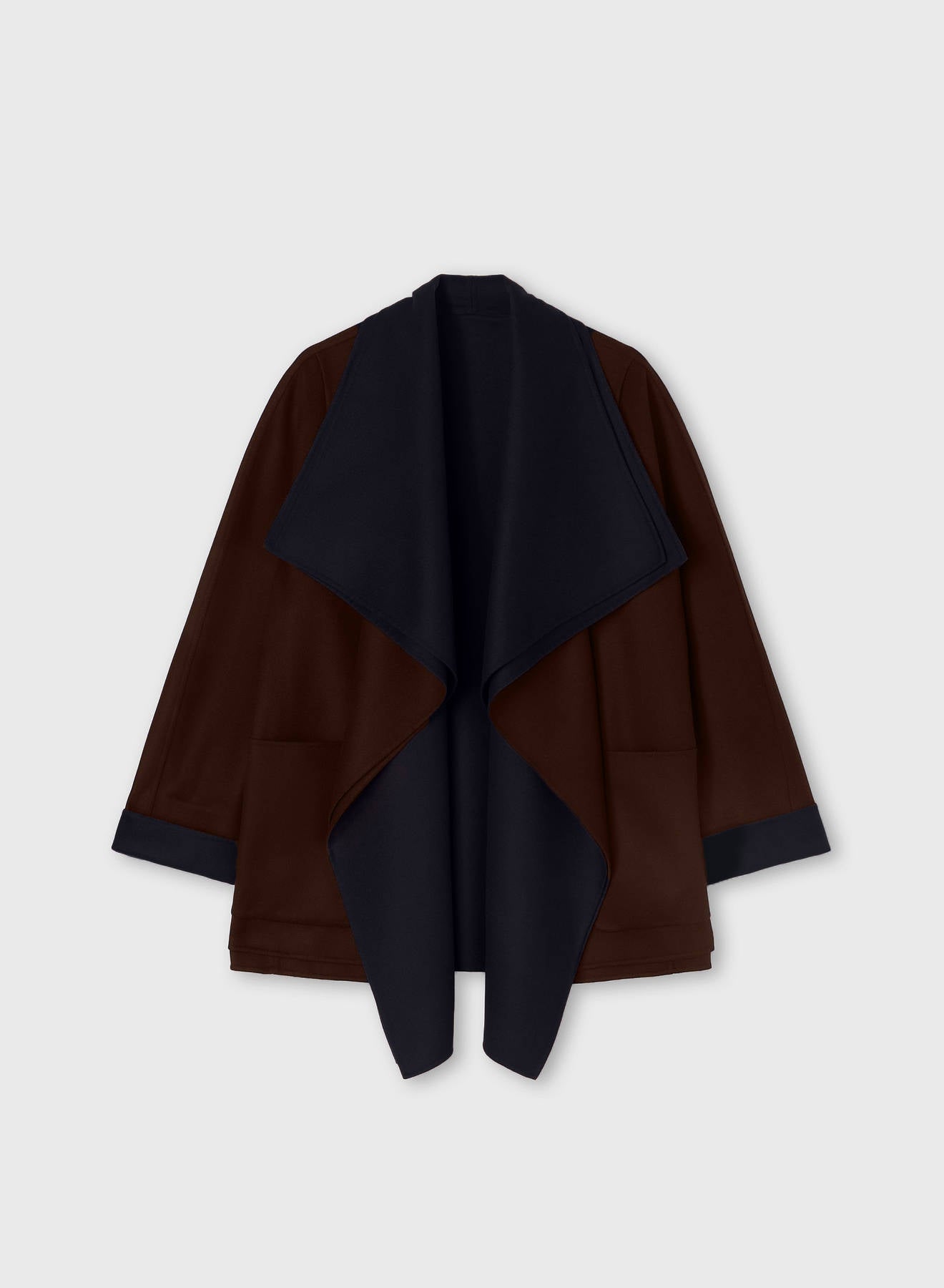 DOUBLE WOOL SHAWL COLLAR JACKET CHOCOLATE AND NAVY