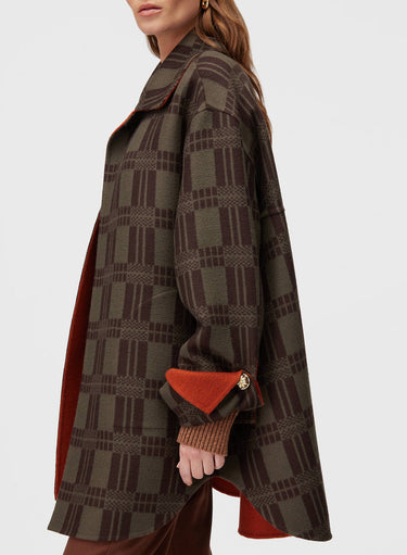 Retori Double Check Jacquard Reversible Outerwear Clay And Military Green - Ready To Wear - Luxury Coats & Jackets for Women - Side