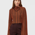 Retori Striped Scarf Crewneck Chocolate And Orange - Knitwear - Luxury Sweaters for Women - Front