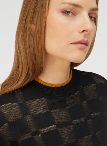 Retori Jacquard Damier Rollneck Black And Camel - Ready To Wear - Luxury Sweaters for Women