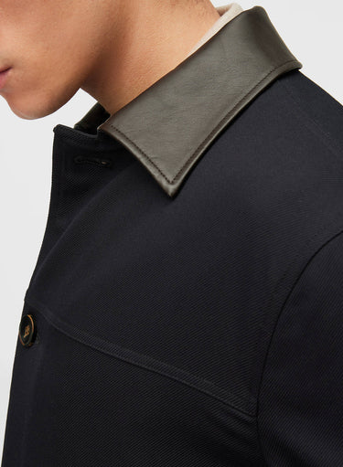 Retori Field Jacket With Leather Details Navy And Camel - Ready To Wear - Luxury Coats & Jackets for Men - Detail