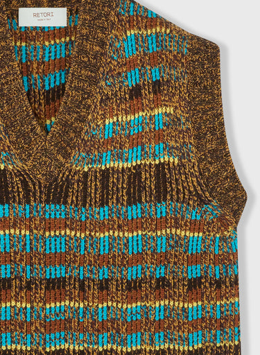 Retori Jacquard Weaved Vneck Vest Chocolate And Turquoise - Ready To Wear - Luxury Vests for Men