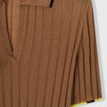 Retori Ribbed Short Sleeves Polo Shirt With Contrast Color Details Camel + Black And Yellow - Knitwear - Luxury Polos for Women