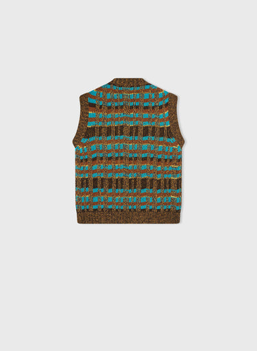 Retori Jacquard Weaved Vneck Vest Chocolate And Turquoise - Ready To Wear - Luxury Vests for Men
