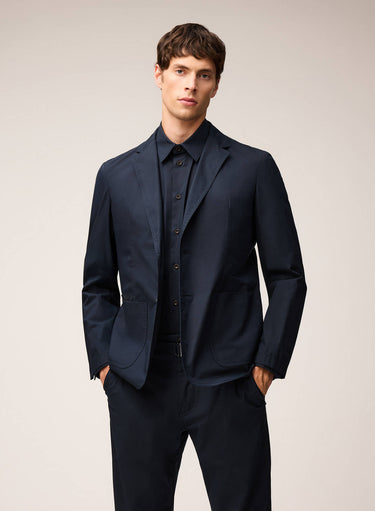 BLAZER MONOPETTO IN POPELINE DI COTONE ELASTICIZZATO CON RICAMO
