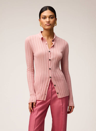 CARDIGAN IN MAGLIA DI CASHMERE LEGGERO A COSTE CON DETTAGLIO UNCINETTO