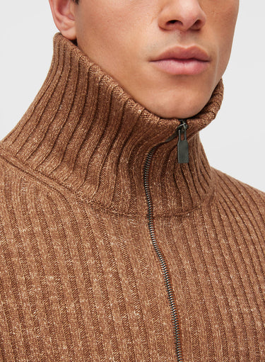 Retori Ribbed Zip Up Mock Neck Clay - Knitwear - Luxury Sweaters for Men and Women - Detail Neck Man
