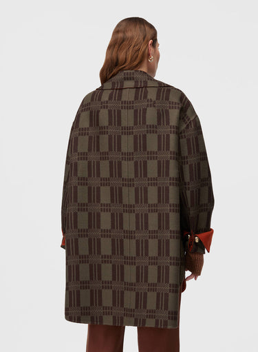 Retori Double Check Jacquard Reversible Outerwear Clay And Military Green - Ready To Wear - Luxury Coats & Jackets for Women - Back Model