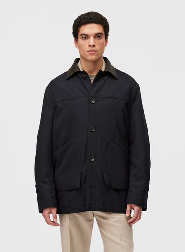 Retori Field Jacket With Leather Details Navy And Camel - Ready To Wear - Luxury Coats & Jackets for Men - Front
