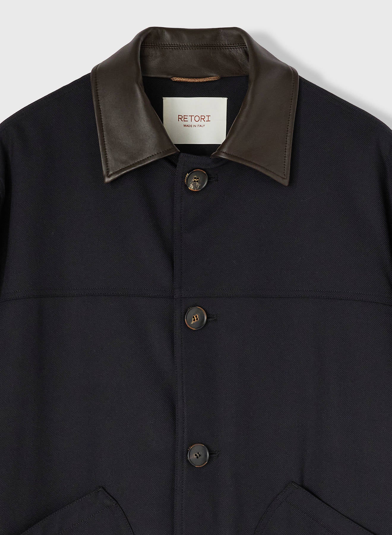 Retori Field Jacket With Leather Details Navy And Camel - Ready To Wear - Luxury Coats & Jackets for Men - Detail