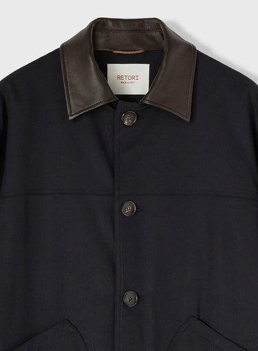 Retori Field Jacket With Leather Details Navy And Camel - Ready To Wear - Luxury Coats & Jackets for Men - Detail
