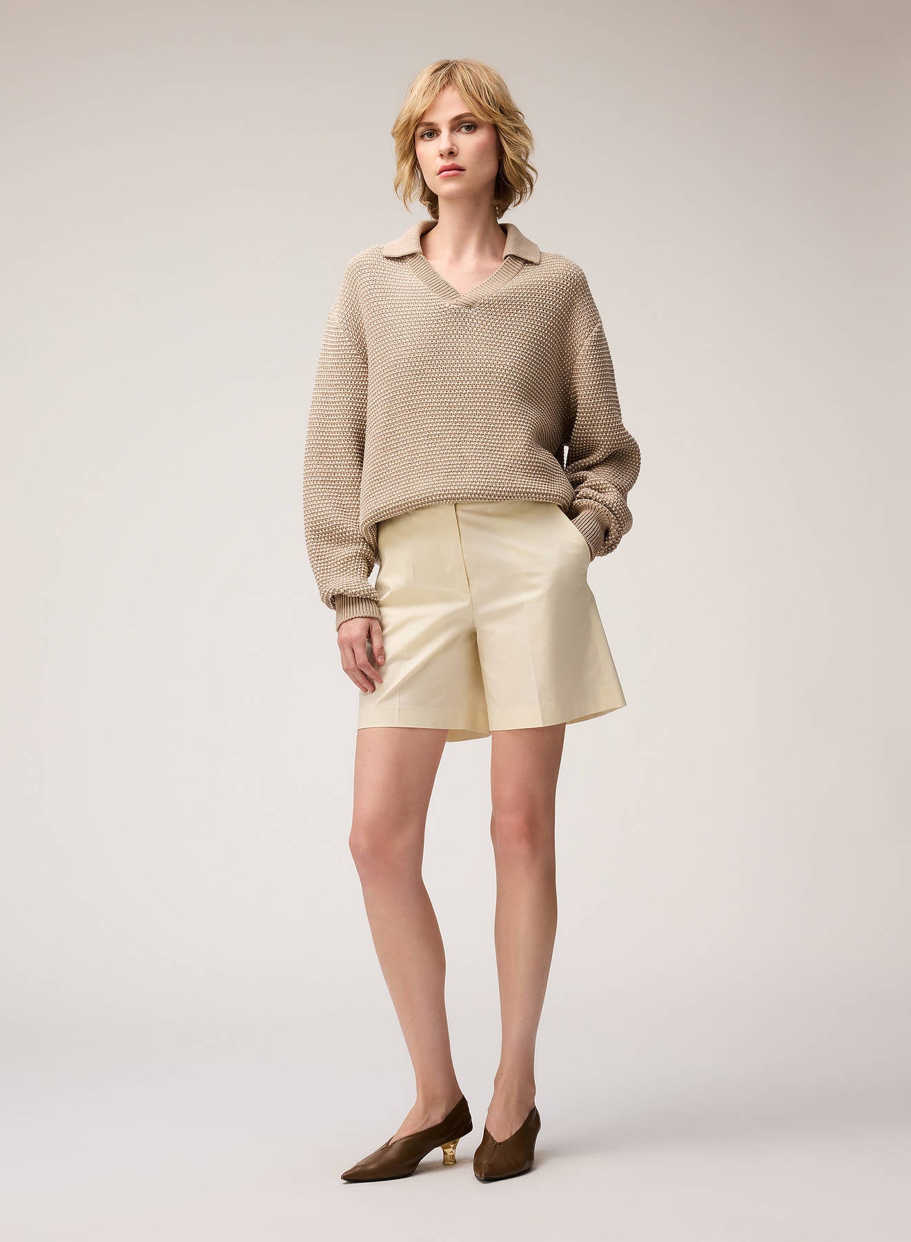 BERMUDA IN POPELINE DI COTONE ELASTICIZZATO