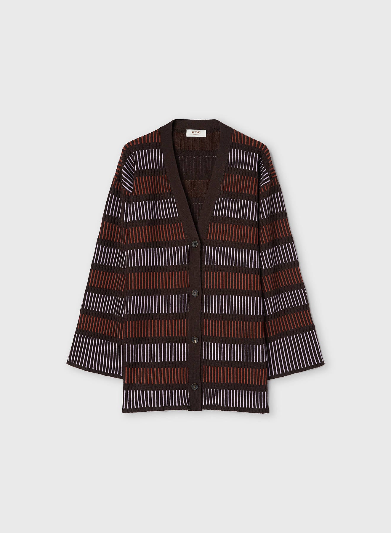 Retori Windows Long Cardigan Chocolate, Clay And Iris - Knitwear - Luxury Cardigans for Women