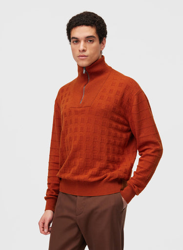 Retori Window Zip Up Mockneck Clay - Knitwear - Luxury Sweaters for Men - Front