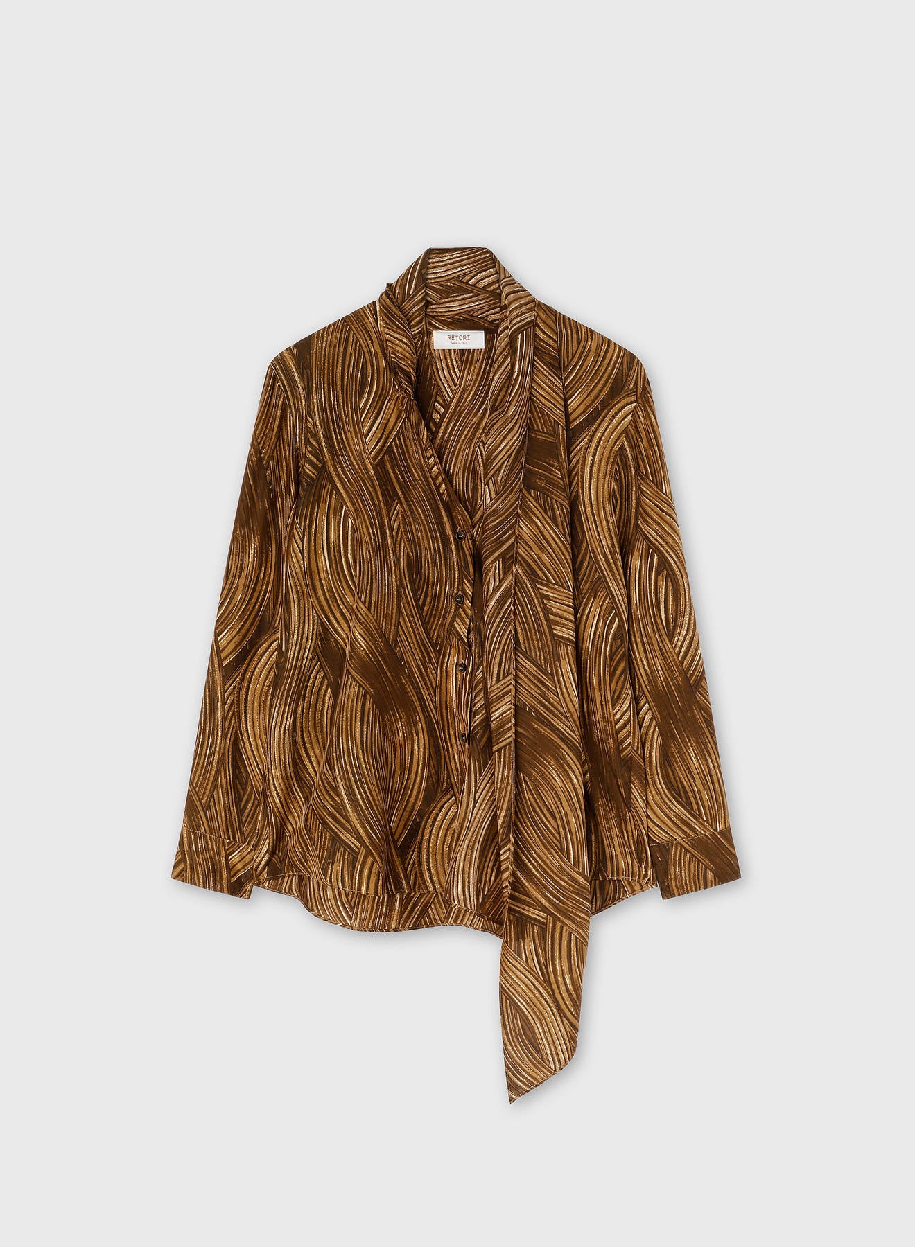 PRINTED SILK SCARF DETAIL BLOUSE CAMEL