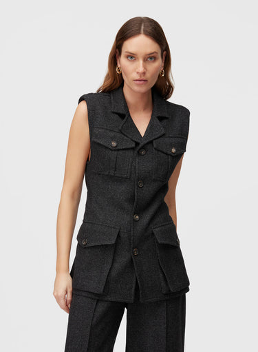 Retori Heavy Jersey Saharienne Vest Black - Ready To Wear - Luxury Vests for Women - Front
