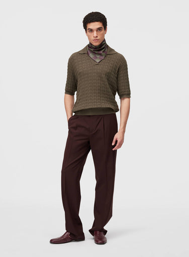 Retori Micro Argyle Polo Military Green - Knitwear - Luxury Polos for Men - Full Model