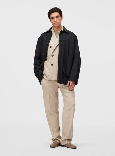 Retori Field Jacket With Leather Details Navy And Camel - Ready To Wear - Luxury Coats & Jackets for Men - Full Model