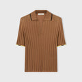 Retori Ribbed Short Sleeves Polo Shirt With Contrast Color Details Camel + Black And Yellow - Knitwear - Luxury Polos for Women