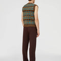 Retori Jacquard Weaved Vneck Vest Chocolate And Turquoise - Ready To Wear - Luxury Vests for Men