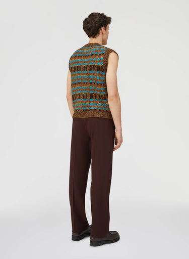 Retori Jacquard Weaved Vneck Vest Chocolate And Turquoise - Ready To Wear - Luxury Vests for Men