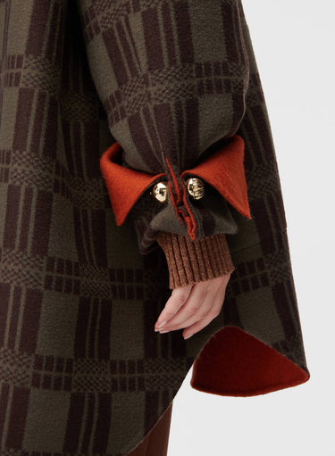 Retori Double Check Jacquard Reversible Outerwear Clay And Military Green - Ready To Wear - Luxury Coats & Jackets for Women - Detail