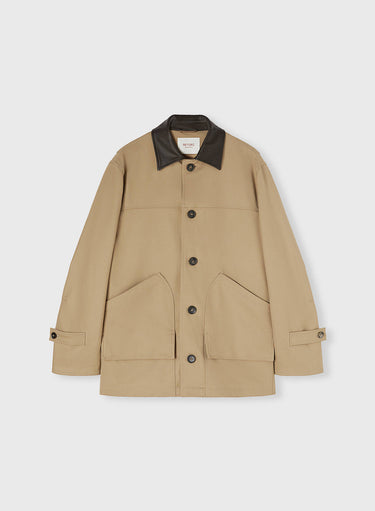 Retori Field Jacket With Leather Details Sand And Chocolate - Ready To Wear - Luxury Coats & Jackets for Men