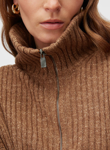 Retori Ribbed Zip Up Mock Neck Clay - Knitwear - Luxury Sweaters for Men and Women - Detail Neck Woman