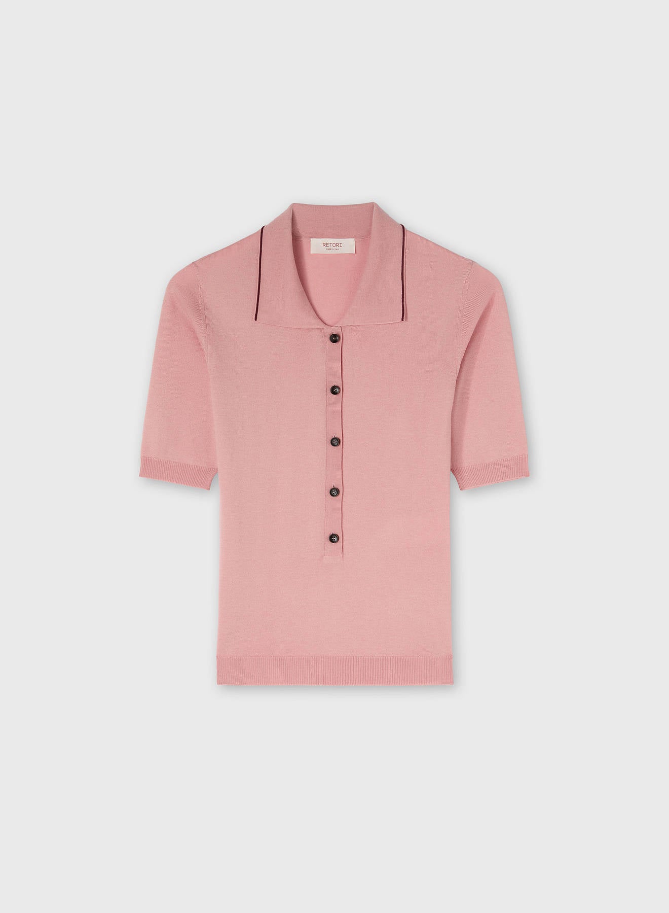 JERSEY STITCH KNIT POLO WITH CONTRASTING STRIPE DETAIL PINK ROSE