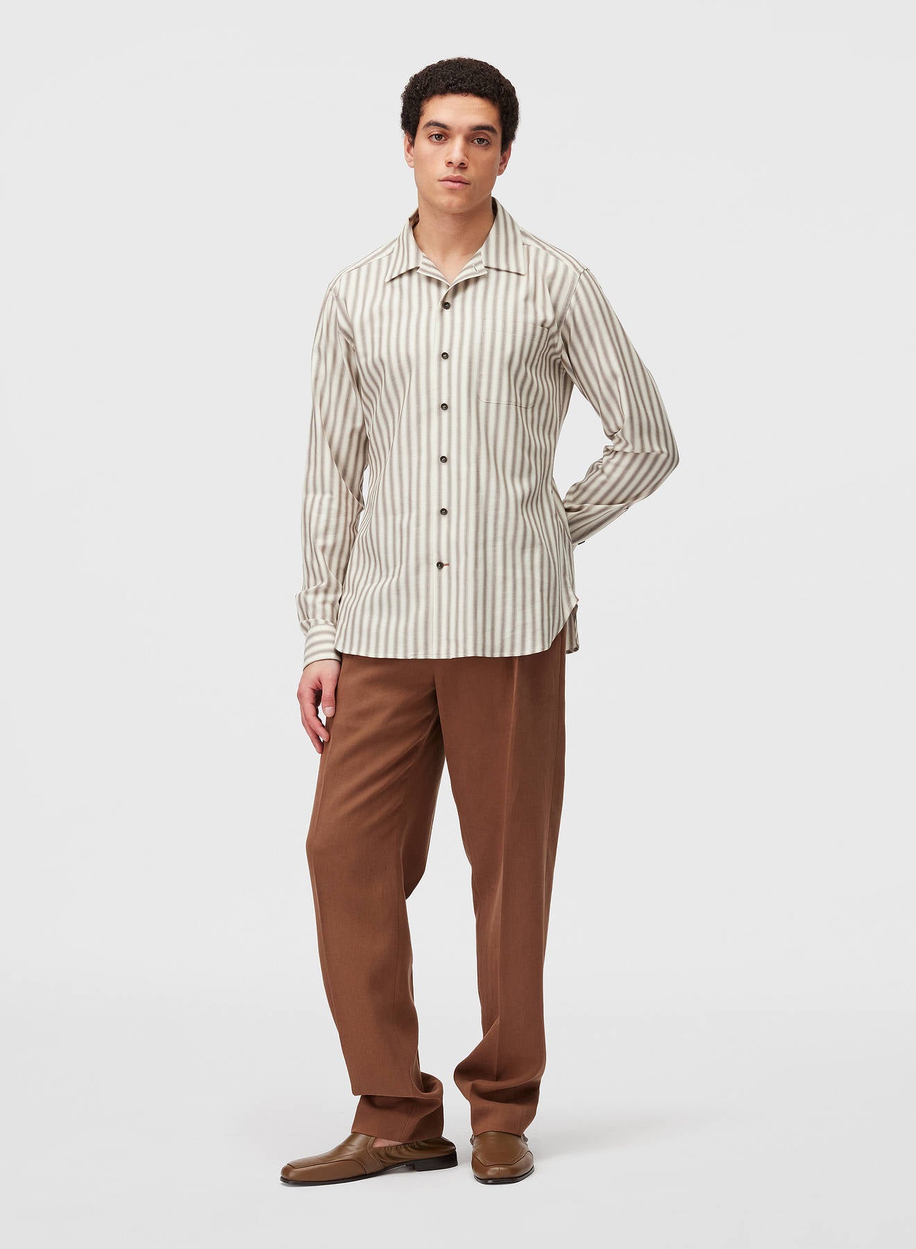 STRIPES SHIRT WITH PATCH POCKET SAND
