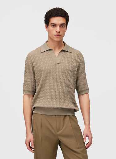 Retori Micro Argyle Polo Sand - Knitwear - Luxury Polos for Men - Front