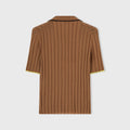 Retori Ribbed Short Sleeves Polo Shirt With Contrast Color Details Camel + Black And Yellow - Knitwear - Luxury Polos for Women