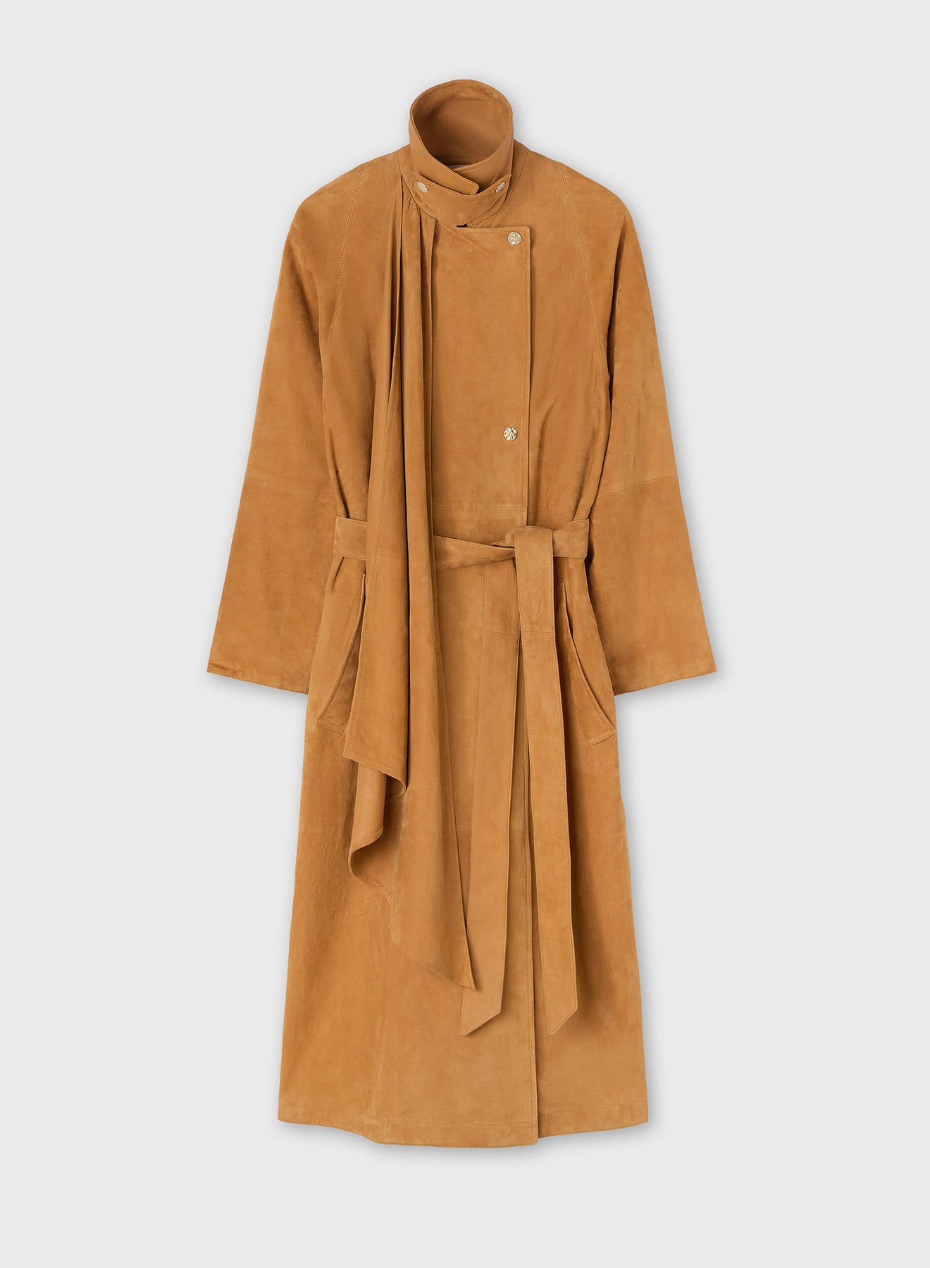 SCARF DETAIL SUEDE TRENCH CORN