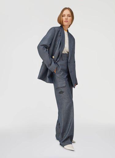Retori Embroidered Cargo Pants Denim Blu - Ready To Wear - Luxury Cargo Pants for Women