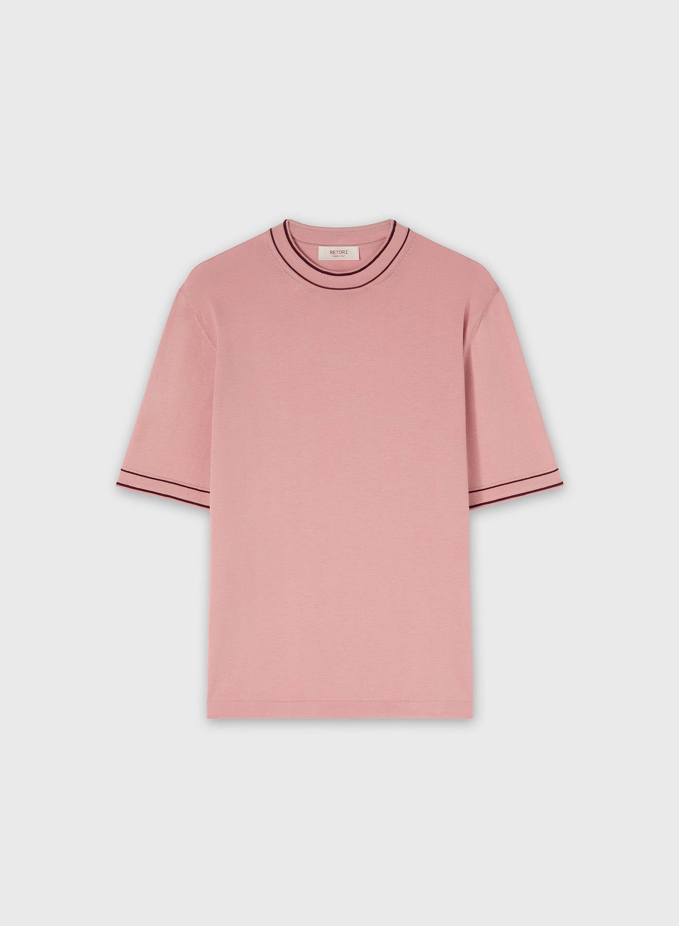 JERSEY STITCH KNIT T-SHIRT WITH CONTRASTING STRIPE DETAIL PINK ROSE